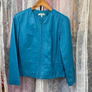 Yvonne Marie Turquoise Leather Full Zip Jacket Womens 6